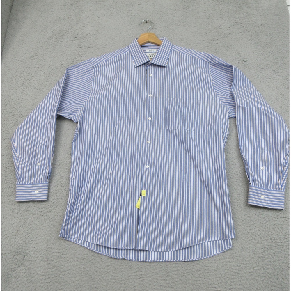 Jos A Bank 1905 Dress Shirt Mens 17 34/35 Blue Stripe Non Iron Tailored Fit Work